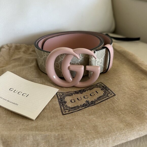 NEW GUCCI BELT WIDE GREY PINK WHITE GG MARMONT SIZE 80 Cm 32 In 100% Authentic - Picture 7 of 7